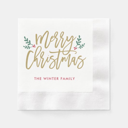 Vrolijk kerstfeest Antiek Gold Modern Script Holid Servetten (Voorkant)