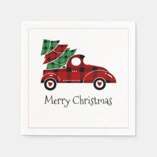 Vrolijk kerstfeest Antiek Red Truck Holiday Napkin Servet