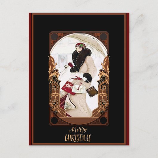 Vrolijk kerstfeest  Art Deco Briefkaart (Voorkant)