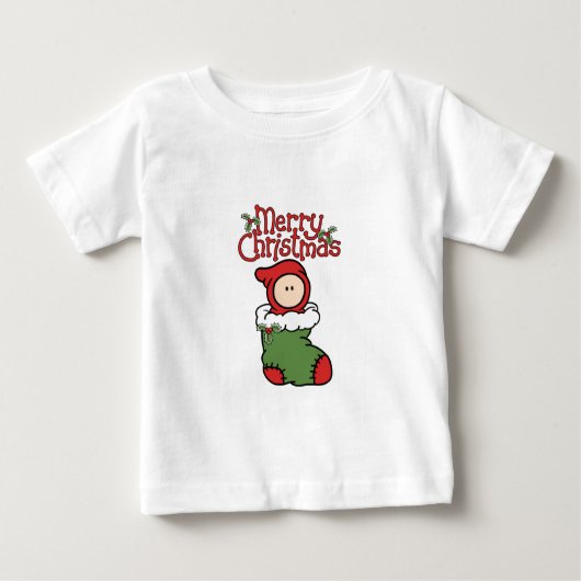 Vrolijk kerstfeest - Baby in Stocking T-Shirt (Voorkant)