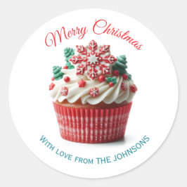Vrolijk Kerstfeest Bakkerij Cupcake met liefde Sti Ronde Sticker