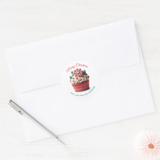 Vrolijk Kerstfeest Bakkerij Cupcake met liefde Sti Ronde Sticker (Envelop)