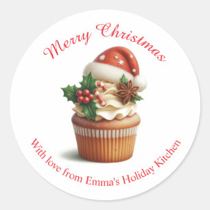 Vrolijk Kerstfeest Bakkerij Cupcake Personaliseer Ronde Sticker