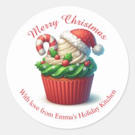 Vrolijk Kerstfeest Bakkerij Cupcake Rood Groene St Ronde Sticker