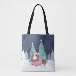 Vrolijk Kerstfeest: Beagle Illustratie Kunst Draagtas