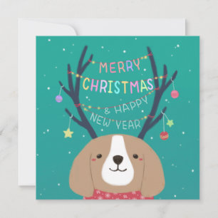 Vrolijk Kerstfeest: Beagle Illustratie Kunst Feestdagenkaart