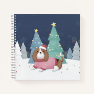 Vrolijk Kerstfeest: Beagle Illustratie Kunst Notitieboek