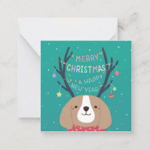 Vrolijk Kerstfeest: Beagle Illustratie Kunst Notitiekaartje