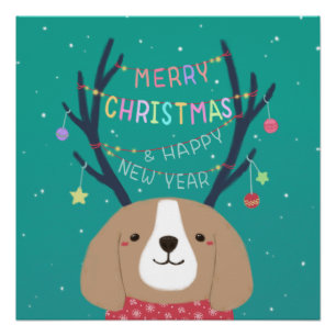 Vrolijk Kerstfeest: Beagle Illustratie Kunst Perfect Poster