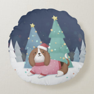 Vrolijk Kerstfeest: Beagle Illustratie Kunst Rond Kussen