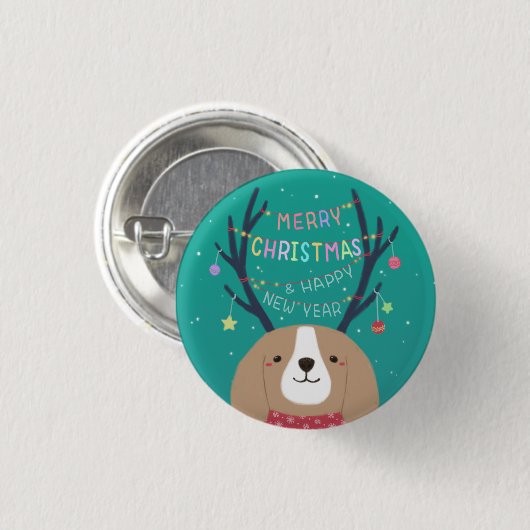Vrolijk Kerstfeest: Beagle Illustratie Kunst Ronde Button 3,2 Cm (Voorkant /achterkant)