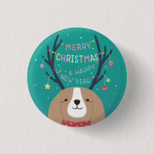Vrolijk Kerstfeest: Beagle Illustratie Kunst Ronde Button 3,2 Cm