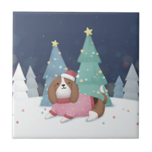Vrolijk Kerstfeest: Beagle Illustratie Kunst Tegeltje
