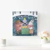 Vrolijk Kerstfeest: Beer & Bunny Vierkante Klok (Huis)