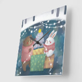 Vrolijk Kerstfeest: Beer & Bunny Vierkante Klok (Hoek)
