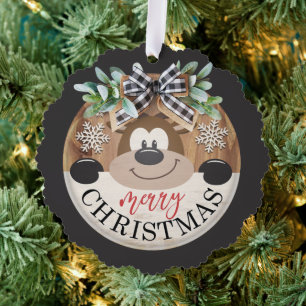 Vrolijk kerstfeest Beer sneeuwvlokken Ornament Kaart