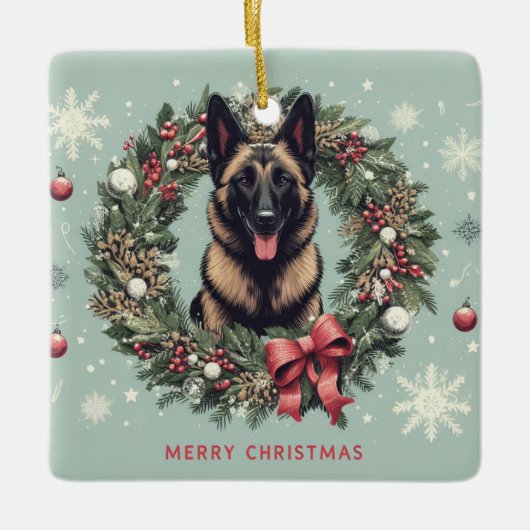 Vrolijk Kerstfeest Belgische Malinois Hond Xmas Keramisch Ornament (Voorkant)