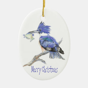 Vrolijk kerstfeest Belted Kingfisher - Bird, Natuu Keramisch Ornament