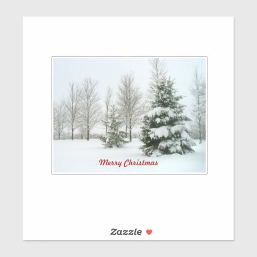 Vrolijk kerstfeest, besneeuwde bomen, sticker (Vel)