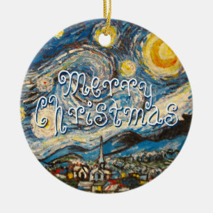 Vrolijk kerstfeest Beste wensen 2014 Sterrennacht Keramisch Ornament