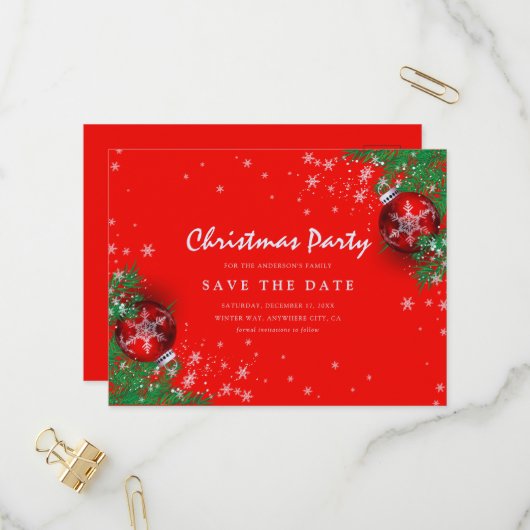 Vrolijk kerstfeest Bewaar de datum Uitnodiging Briefkaart (Voorkant / Achterkant in situ)