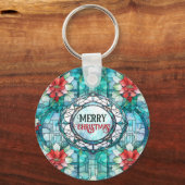 "Vrolijk kerstfeest!" bewerkbare slogan Sleutelhanger (Voorkant)