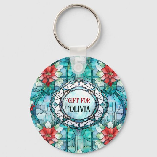 "Vrolijk kerstfeest!" bewerkbare slogan Sleutelhanger (Achterkant)