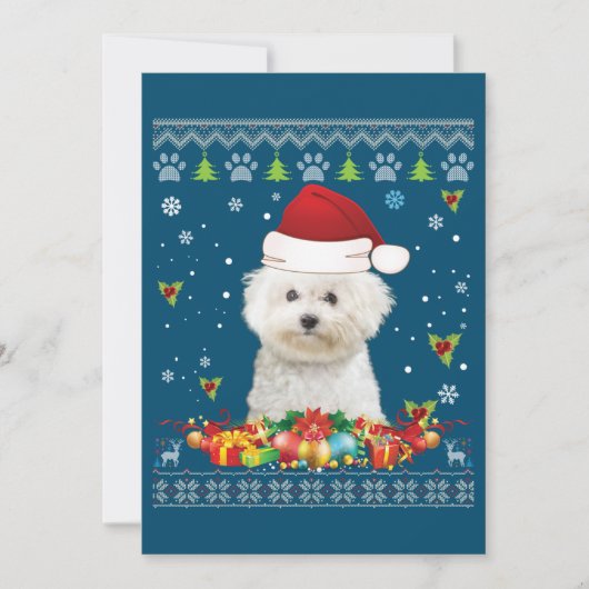 Vrolijk kerstfeest Bichons Frise Dog Ugly Sweater Feestdagenkaart (Voorkant)