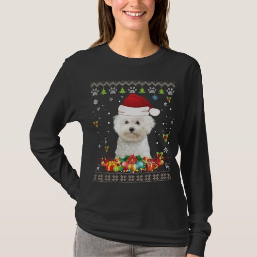 Vrolijk kerstfeest Bichons Frise Dog Ugly Sweater  T-shirt (Voorkant)