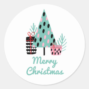 vrolijk kerstfeest. Blauwe en roze moderne boom Ronde Sticker