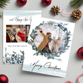 Vrolijk Kerstfeest Blauwe Krans Foto Vakantie Kaar Feestdagenkaart