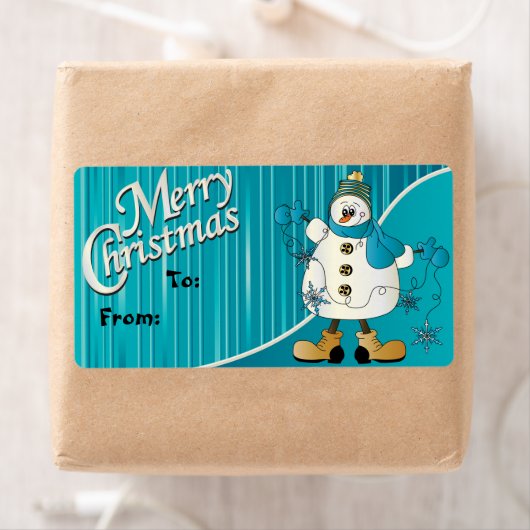 Vrolijk Kerstfeest Blauwe Sneeuwman Gift Labels (Insitu)