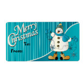 Vrolijk Kerstfeest Blauwe Sneeuwman Gift Labels (Voorkant)