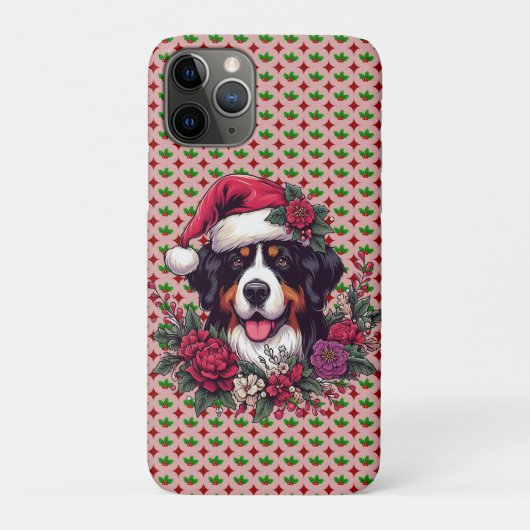 Vrolijk Kerstfeest Bloemen Santa Berner Mountain D Case-Mate iPhone Case (Achterkant)