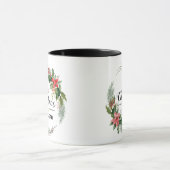 Vrolijk Kerstfeest Bloemenkrans en Script Zwart Mok (Midden)