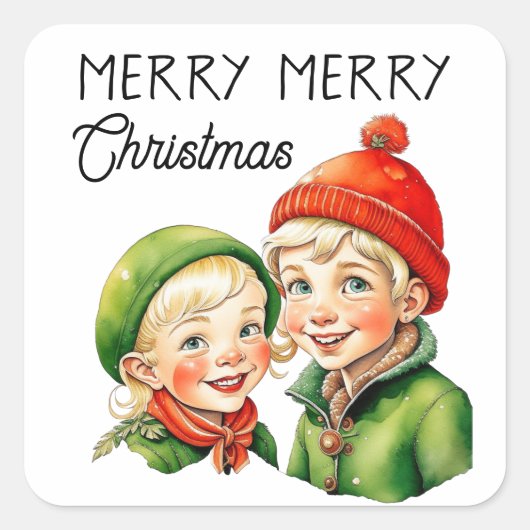 vrolijk kerstfeest |  Blond Kinder Vierkante Sticker (Voorkant)