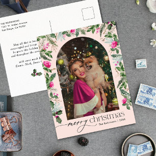 Vrolijk Kerstfeest Blush Roze Groen Boog Vakantie Briefkaart