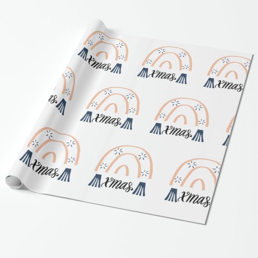 Vrolijk kerstfeest Boho Rainbow Gift Cadeaupapier (Uitgerold)