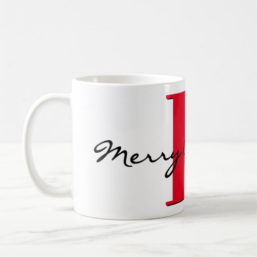 Vrolijk Kerstfeest Bold Rood Initiaal 11oz Classic Koffiemok (Links)