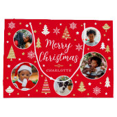 Vrolijk kerstfeest bomen Fotonaam rood Groot Cadeauzakje (Achterkant)