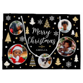 Vrolijk Kerstfeest Bomen Fotonaam Zwart Groot Cadeauzakje (Achterkant)