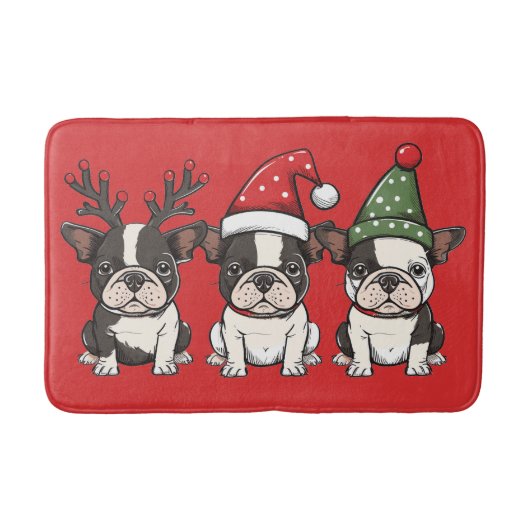 Vrolijk kerstfeest Boston Terrier Honden Badmat (Voorkant)