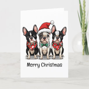 Vrolijk kerstfeest Boston Terrier Honden Feestdagen Kaart