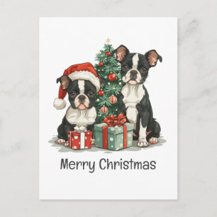 Vrolijk kerstfeest Boston Terrier Honden Feestdagenkaart