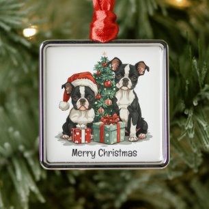 Vrolijk kerstfeest Boston Terrier Honden Metalen Ornament