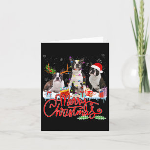 Vrolijk kerstfeest Boston Terrier Santa Reindeer L Kaart