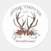 Vrolijk Kerstfeest Botanisch Ronde Sticker (Voorkant)