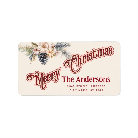 Vrolijk Kerstfeest botanische dennenappel Etiket (Voorkant)