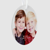 Vrolijk Kerstfeest Broers Foto Rood Groen Ornament (voorkant)