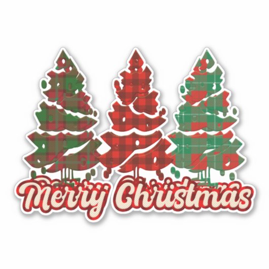 Vrolijk Kerstfeest Buffalo Plaid Trees-42019 Sticker (Voorkant)